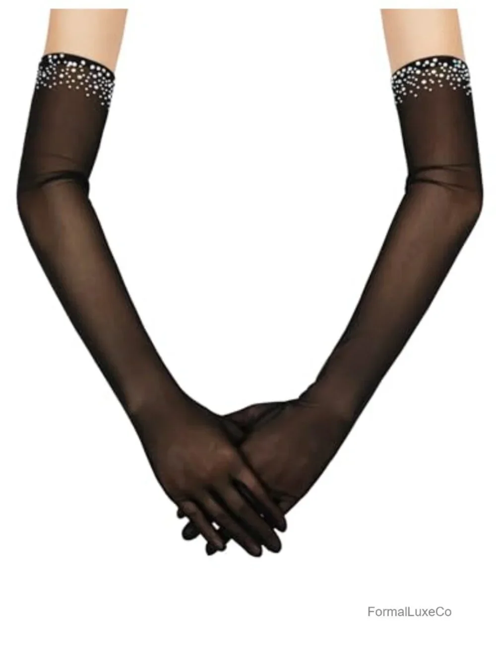 Vintage Style Sheer Tulle Mesh Long Opera Gloves with Beads